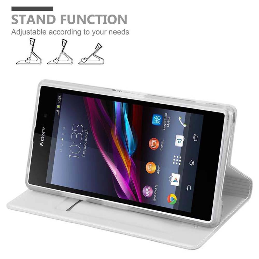 Cadorabo Handyhülle für Sony Xperia Z1 Schutz Hülle in Silber Cover Etui Book Case Booklet