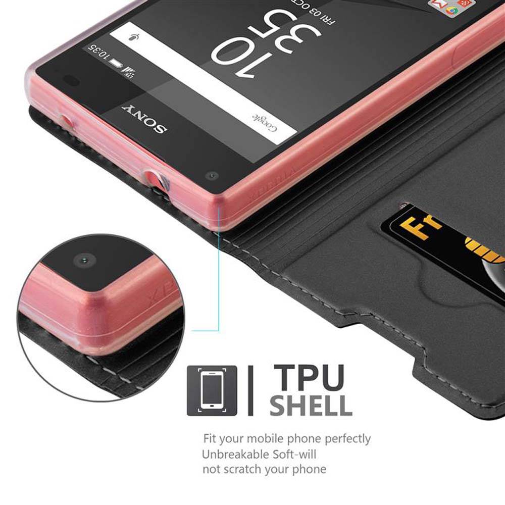 Cadorabo Handyhülle für Sony Xperia Z5 COMPACT Schutz Hülle in Schwarz Cover Etui Book Case Booklet