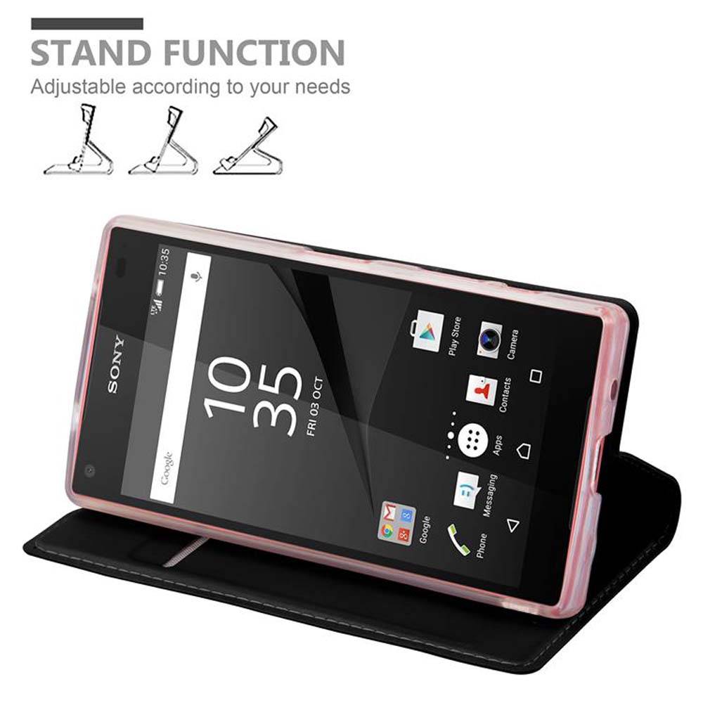 Cadorabo Handyhülle für Sony Xperia Z5 COMPACT Schutz Hülle in Schwarz Cover Etui Book Case Booklet