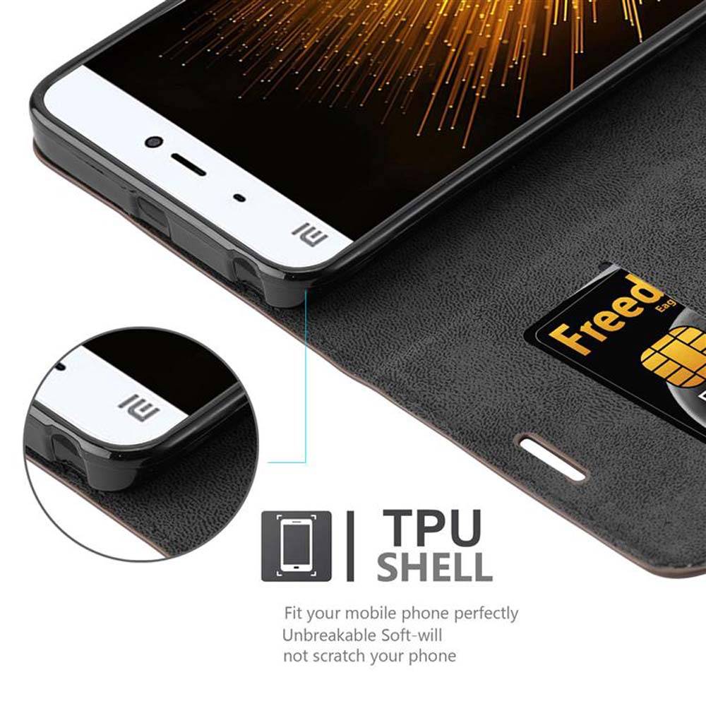 Cadorabo Hülle für Xiaomi Mi 5 Schutz Hülle in Braun Handyhülle Etui Case Cover Magnetverschluss