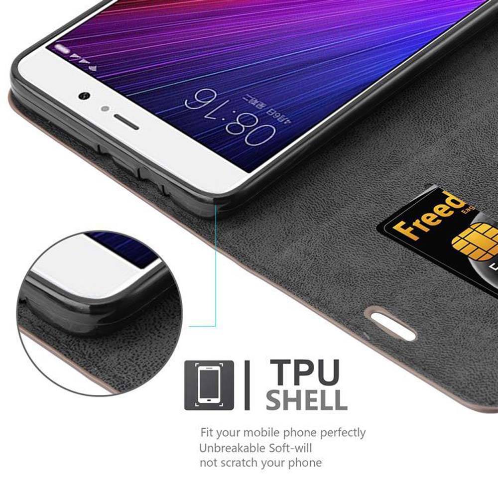 Cadorabo Hülle für Xiaomi Mi 5s PLUS Schutz Hülle in Braun Handyhülle Etui Case Cover Magnetverschluss