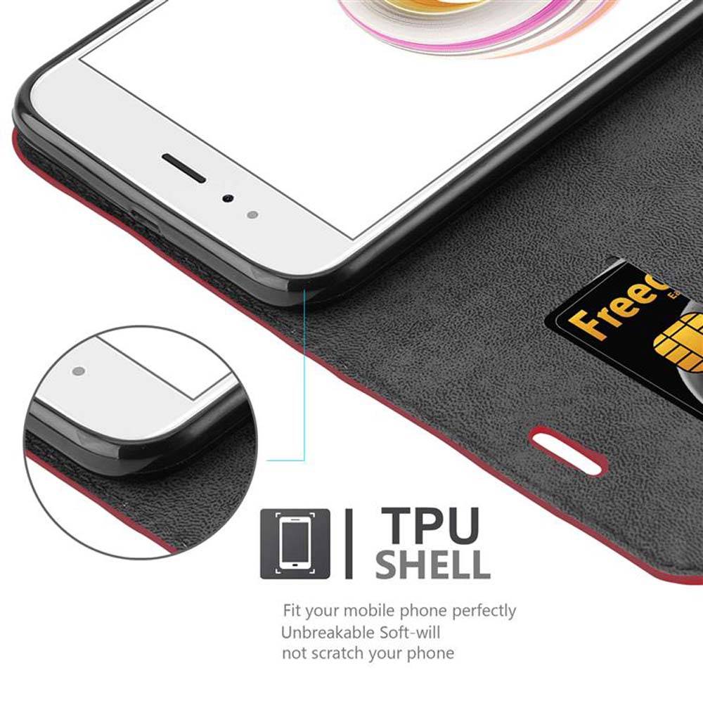 Cadorabo Hülle für Xiaomi Mi A1 / Mi 5X Schutz Hülle in Rot Handyhülle Etui Case Cover Magnetverschluss
