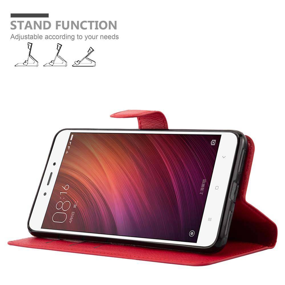 Cadorabo Hülle für Xiaomi RedMi NOTE 4 Schutz Hülle in Rot Handyhülle Etui Case Cover Magnetverschluss