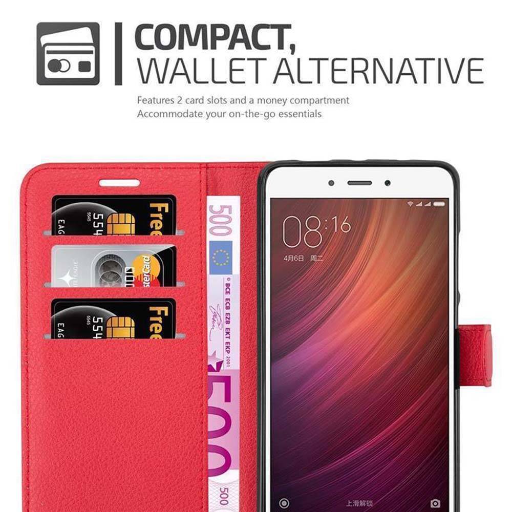 Cadorabo Hülle für Xiaomi RedMi NOTE 4 Schutz Hülle in Rot Handyhülle Etui Case Cover Magnetverschluss