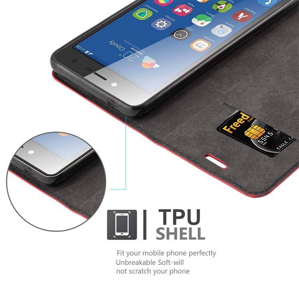 Cadorabo Hülle für ZTE Blade L7 Schutz Hülle in Rot Handyhülle Etui Case Cover Magnetverschluss