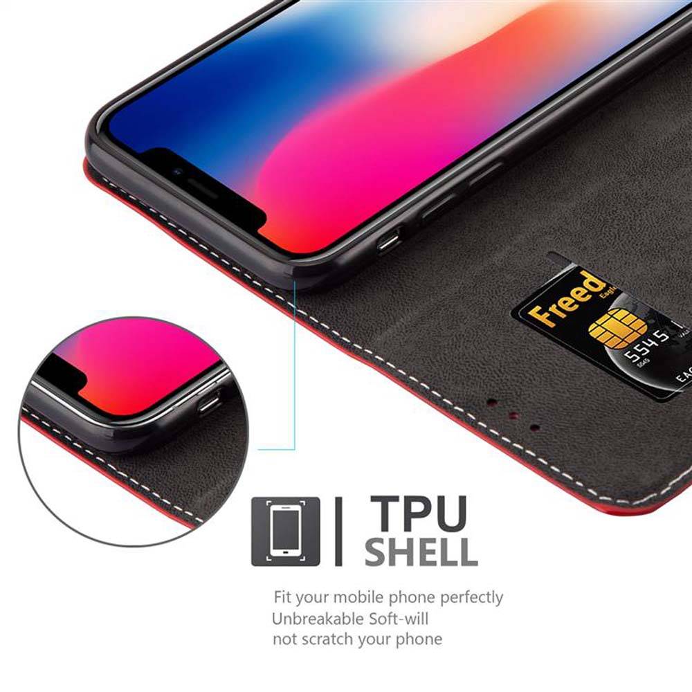 Cadorabo Hülle für Apple iPhone X / XS Schutzhülle in Rot SHandyhülle Book Case Etui Kunstleder