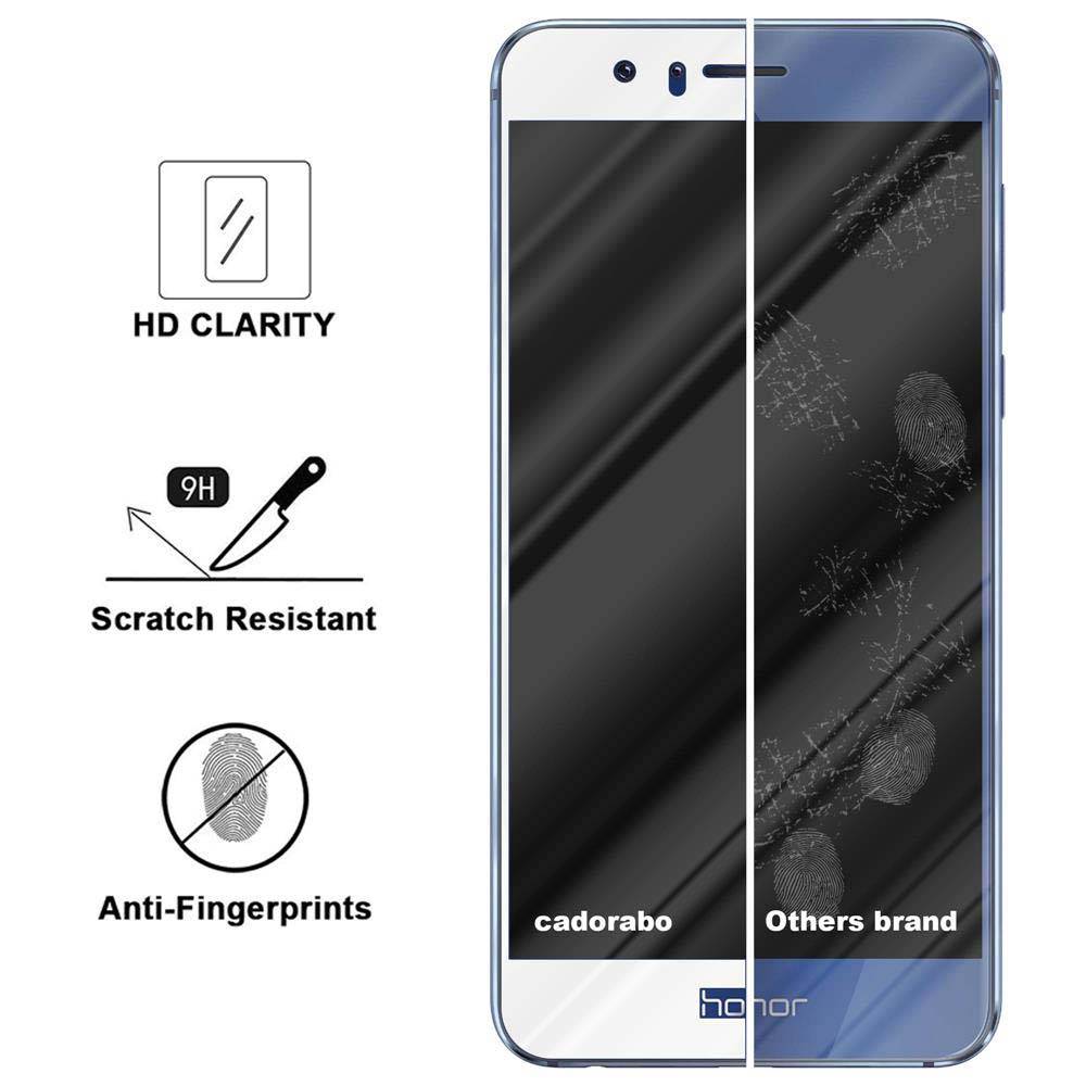 Cadorabo Panzerfolie für Honor 8 Schutzfolie in Weiß Vollbild Folie Tempered Display Schutzglas