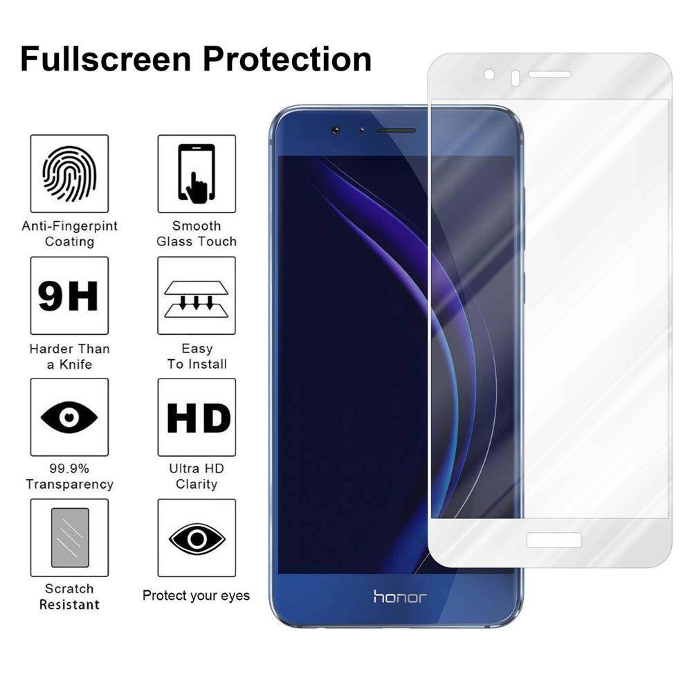 Cadorabo Panzerfolie für Honor 8 Schutzfolie in Weiß Vollbild Folie Tempered Display Schutzglas