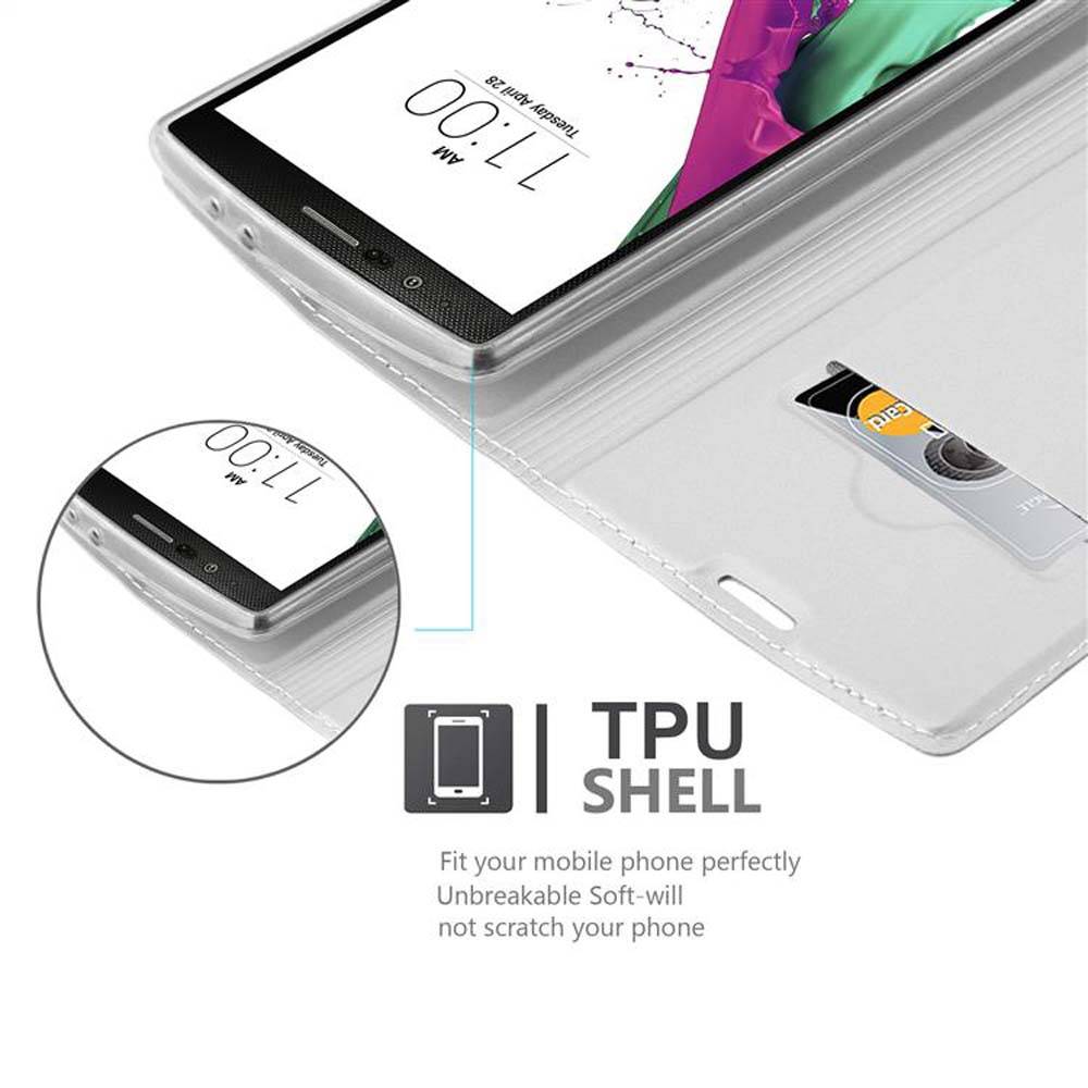 Cadorabo Handyhülle für LG G4 / G4 PLUS Schutz Hülle in Silber Cover Etui Book Case Booklet