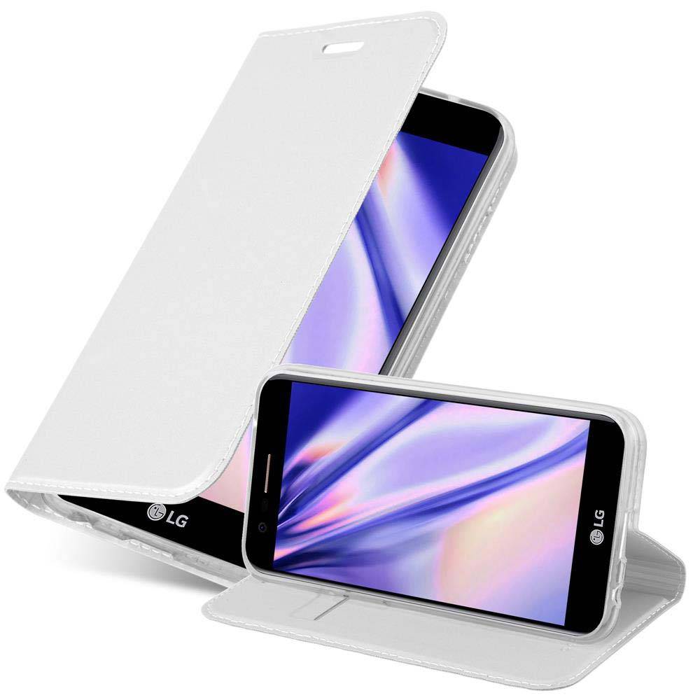 Cadorabo Handyhülle für LG K10 2017 Schutz Hülle in Silber Cover Etui Book Case Booklet