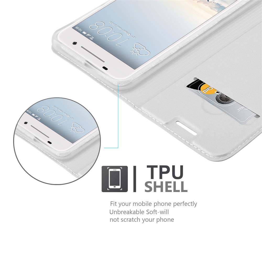 Cadorabo Handyhülle für HTC ONE A9 Schutz Hülle in Silber Cover Etui Book Case Booklet