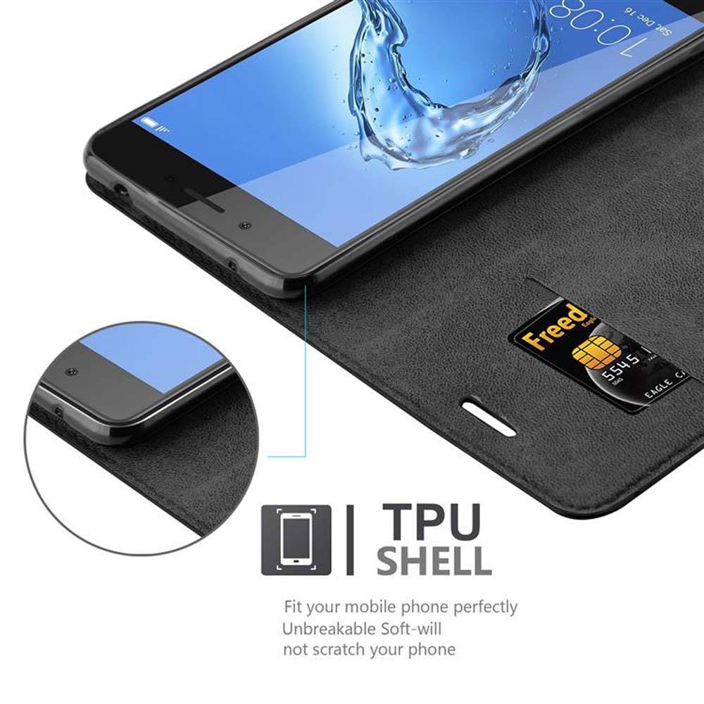 Cadorabo Hülle für Honor 6C Schutz Hülle in Schwarz Handyhülle Etui Case Cover Magnetverschluss