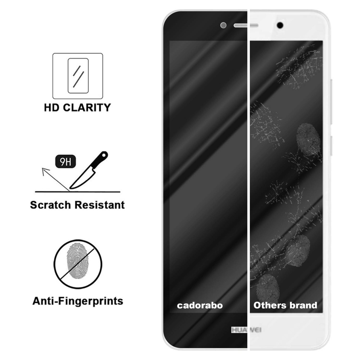Cadorabo Panzerfolie für Huawei ENJOY 7 PLUS Schutzfolie in Schwarz Vollbild Folie Tempered Display Schutzglas