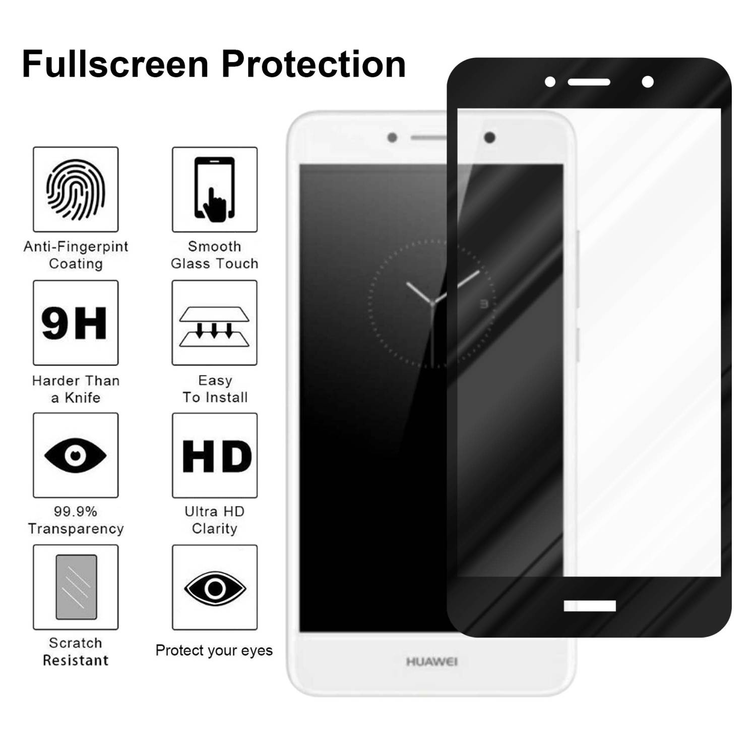Cadorabo Panzerfolie für Huawei ENJOY 7 PLUS Schutzfolie in Schwarz Vollbild Folie Tempered Display Schutzglas