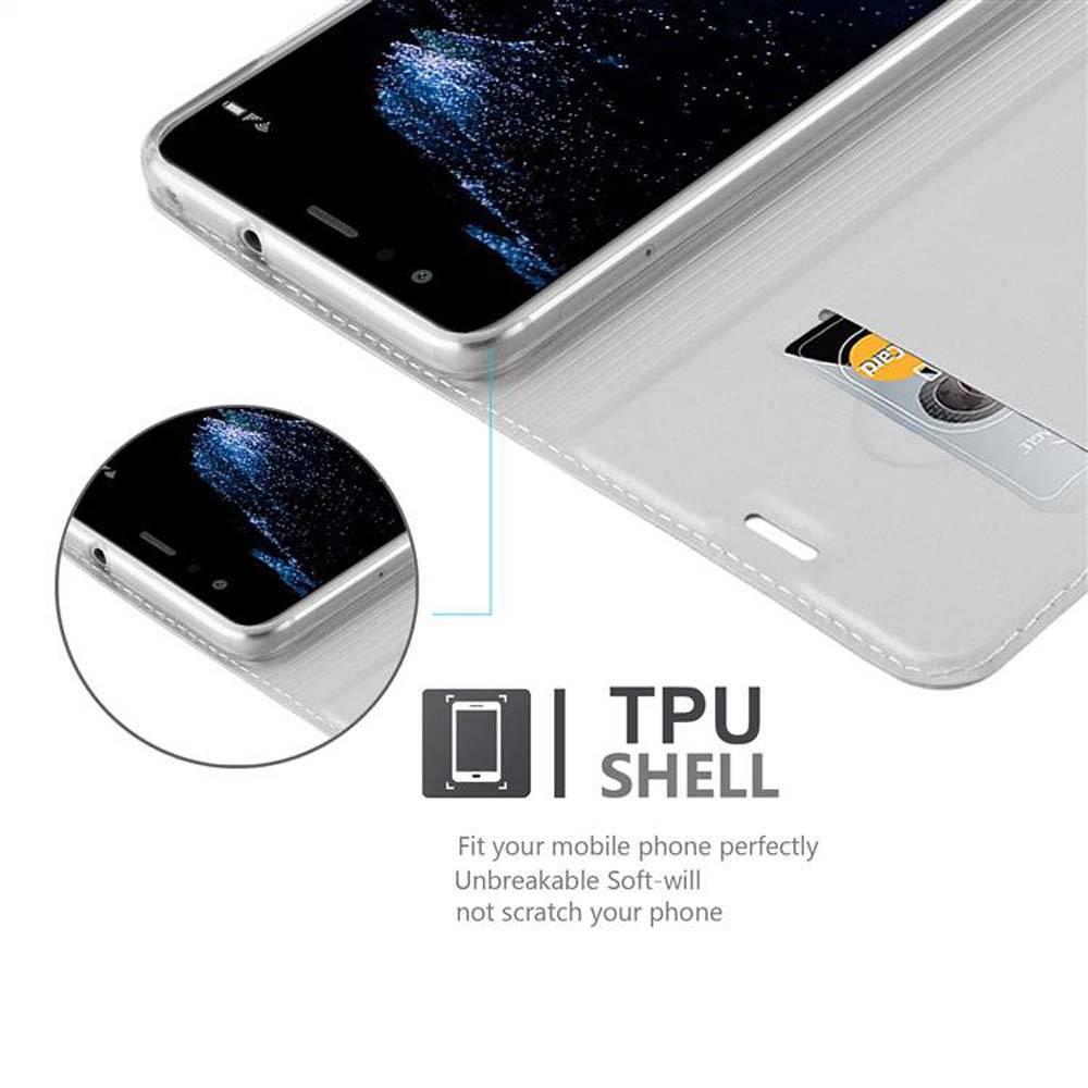 Cadorabo Handyhülle für Huawei P10 LITE Schutz Hülle in Silber Cover Etui Book Case Booklet