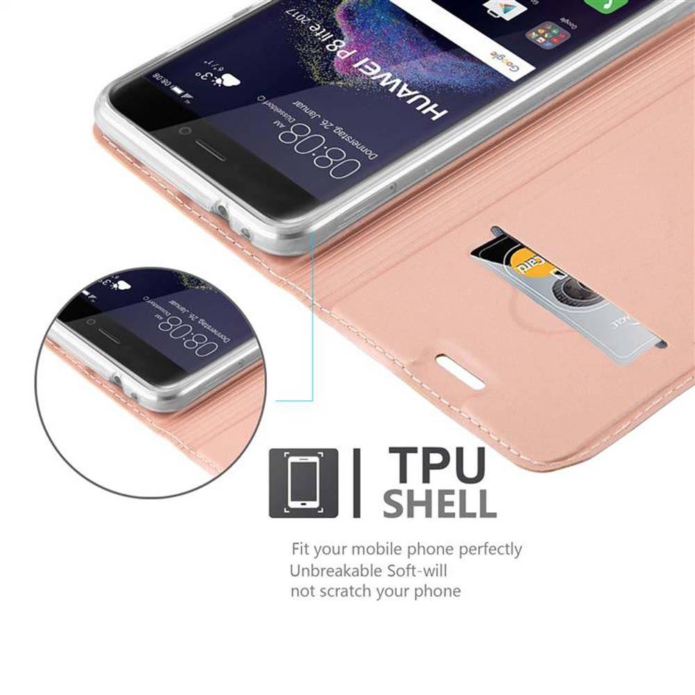 Cadorabo Handy Hülle für Huawei P8 LITE 2017 Hülle in CLASSY ROSÉ GOLD , Schutzhülle case cover mit Kartenfach, Standfunktion, Magnetverschluss i