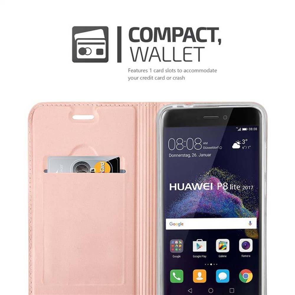 Cadorabo Handy Hülle für Huawei P8 LITE 2017 Hülle in CLASSY ROSÉ GOLD , Schutzhülle case cover mit Kartenfach, Standfunktion, Magnetverschluss i