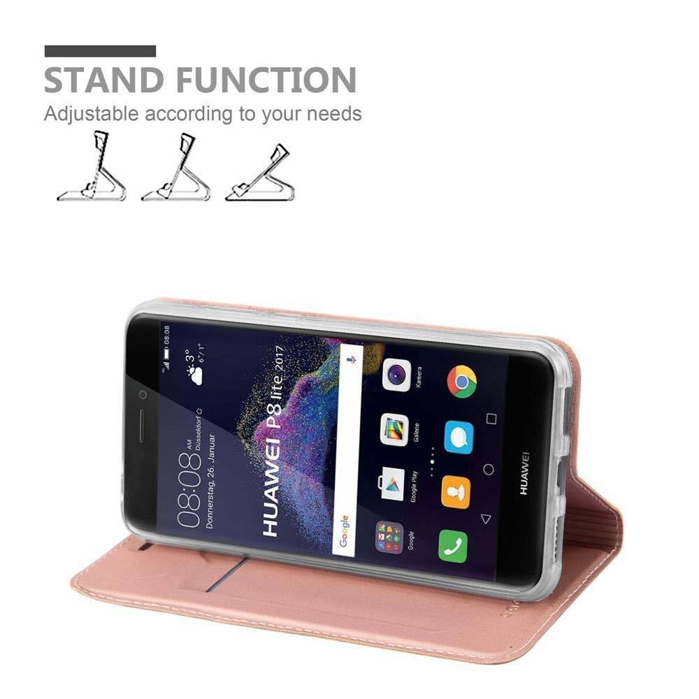 Cadorabo Handy Hülle für Huawei P8 LITE 2017 Hülle in CLASSY ROSÉ GOLD , Schutzhülle case cover mit Kartenfach, Standfunktion, Magnetverschluss i