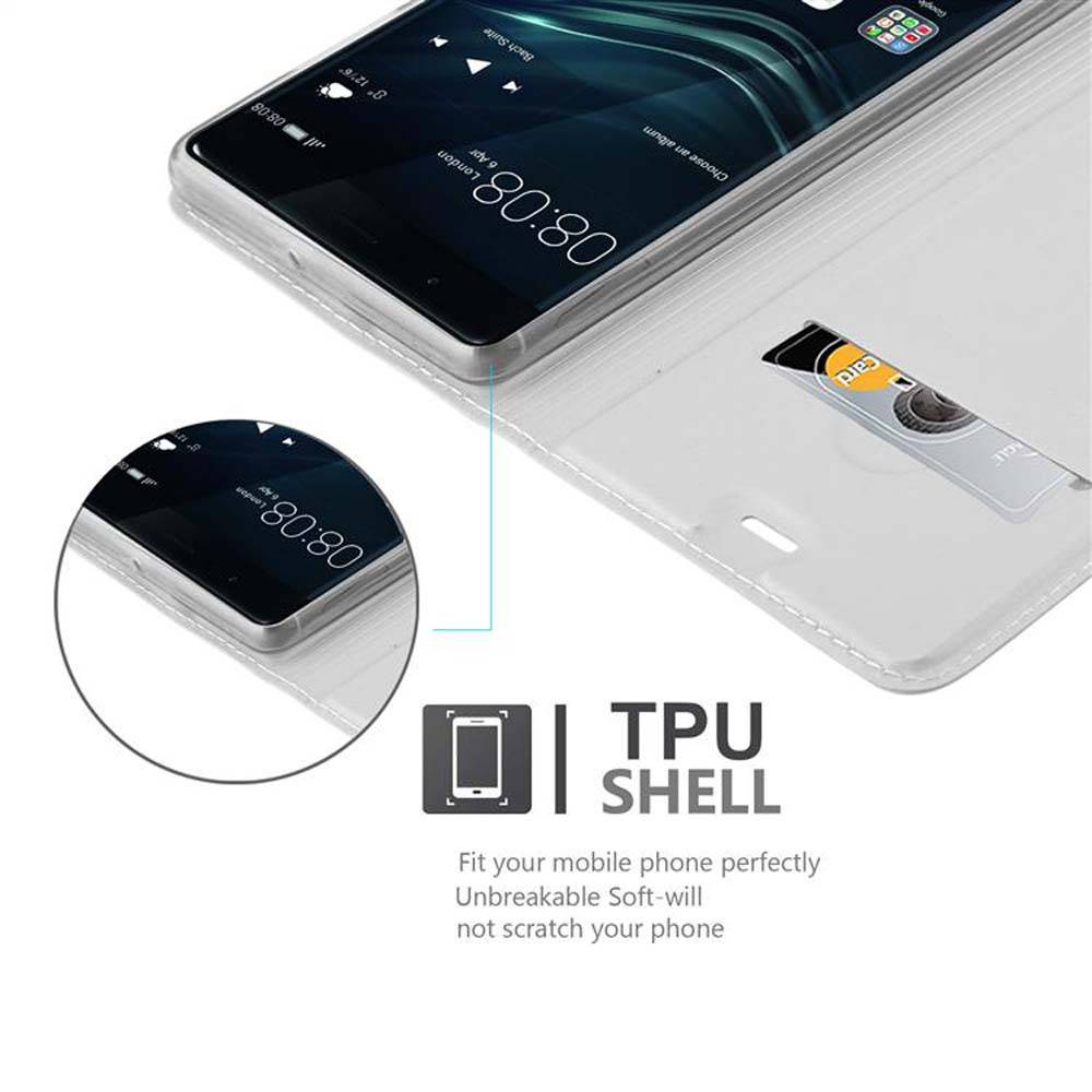Cadorabo Handyhülle für Huawei P9 Schutz Hülle in Silber Cover Etui Book Case Booklet