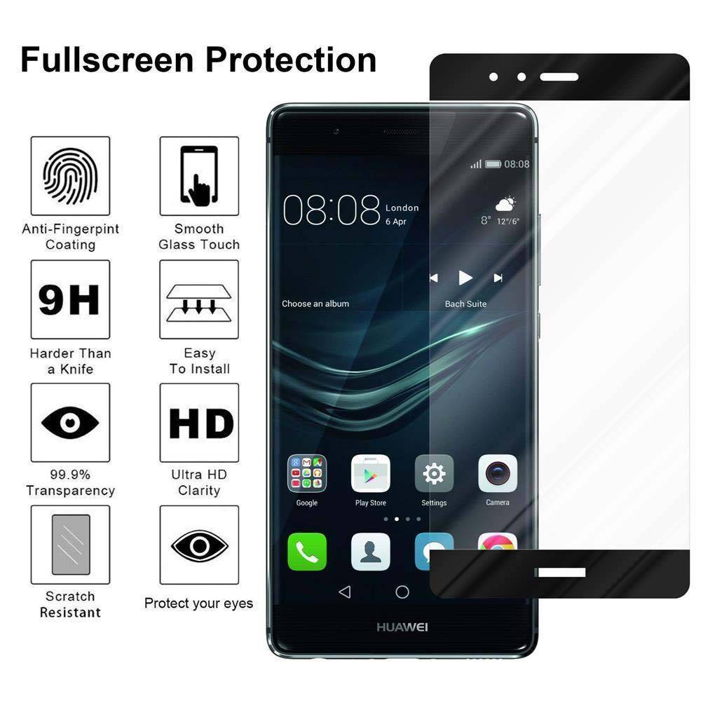 Cadorabo Panzerfolie für Huawei P9 PLUS Schutzfolie in Schwarz Vollbild Folie Tempered Display Schutzglas