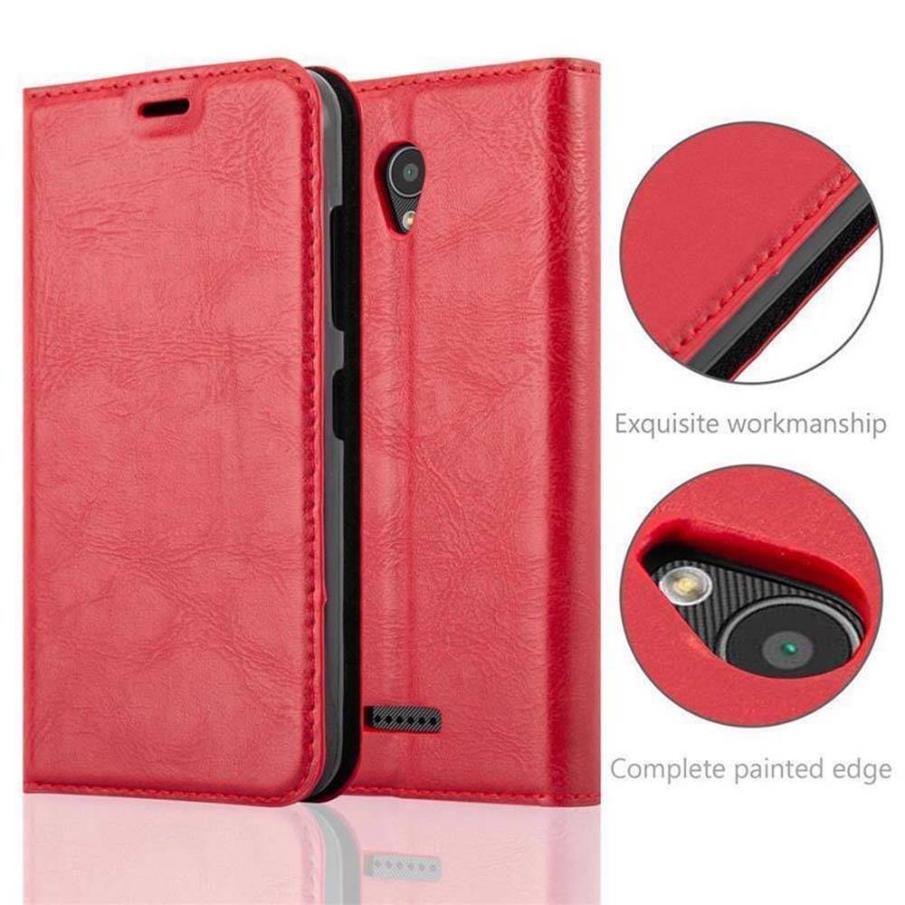 Cadorabo Hülle für Lenovo A PLUS Schutz Hülle in Rot Handyhülle Etui Case Cover Magnetverschluss