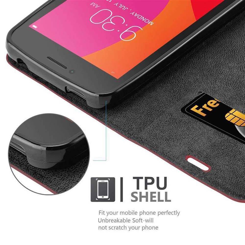 Cadorabo Hülle für Lenovo A PLUS Schutz Hülle in Rot Handyhülle Etui Case Cover Magnetverschluss