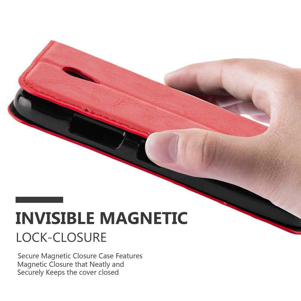 Cadorabo Hülle für Lenovo A PLUS Schutz Hülle in Rot Handyhülle Etui Case Cover Magnetverschluss