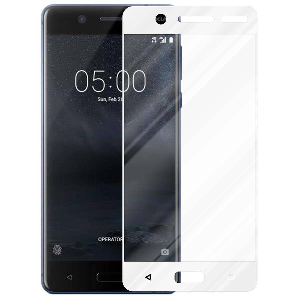 Cadorabo Panzerfolie für Nokia 5 2017 Schutzfolie in Weiß Vollbild Folie Tempered Display Schutzglas