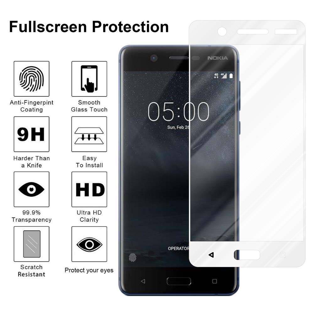 Cadorabo Panzerfolie für Nokia 5 2017 Schutzfolie in Weiß Vollbild Folie Tempered Display Schutzglas