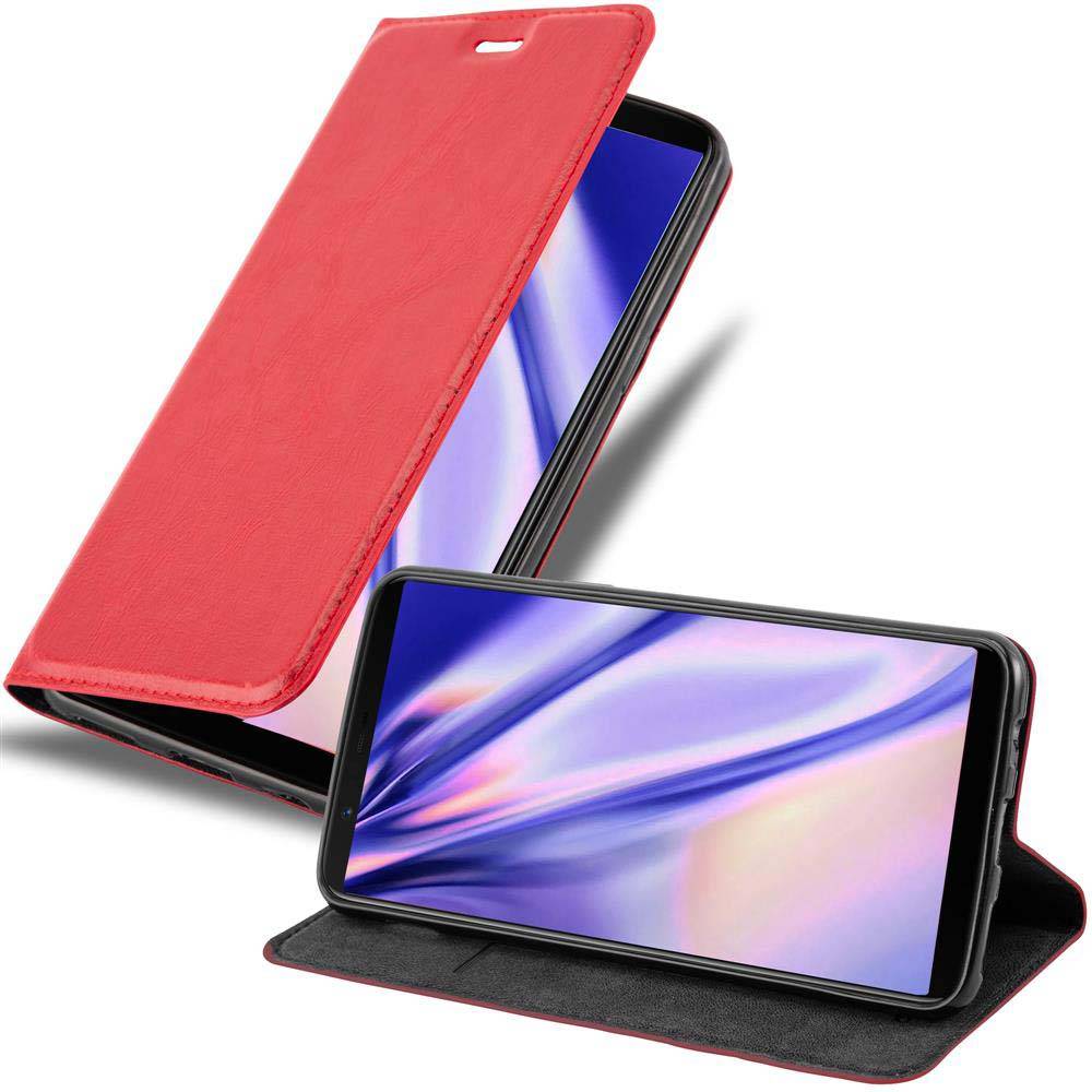 Cadorabo Hülle für OnePlus 5T Schutz Hülle in Rot Handyhülle Etui Case Cover Magnetverschluss