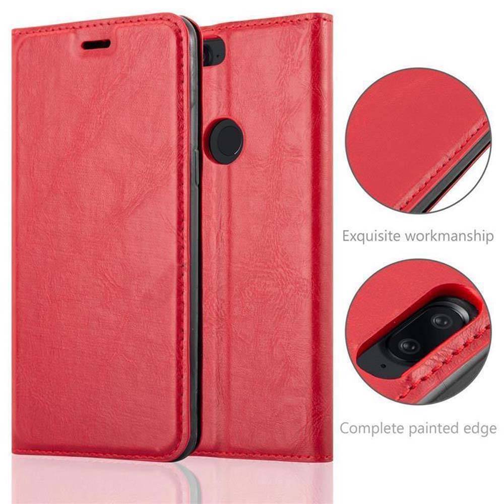 Cadorabo Hülle für OnePlus 5T Schutz Hülle in Rot Handyhülle Etui Case Cover Magnetverschluss