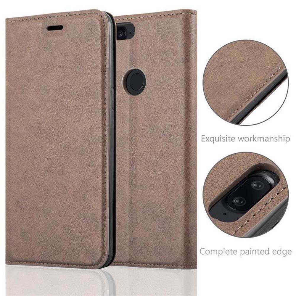 Cadorabo Hülle für OnePlus 5T Schutz Hülle in Braun Handyhülle Etui Case Cover Magnetverschluss