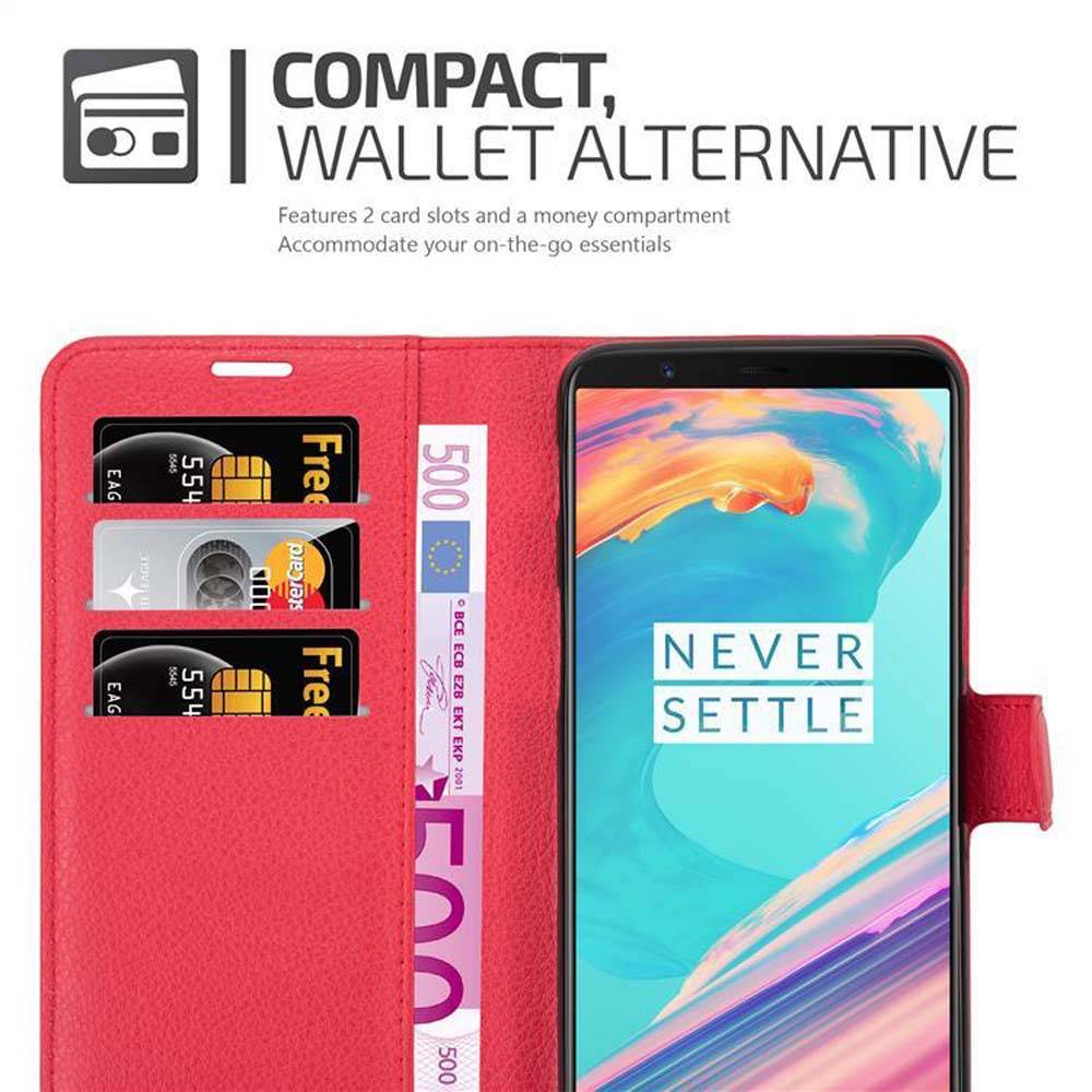 Cadorabo Hülle für OnePlus 5T Schutz Hülle in Rot Handyhülle Etui Case Cover Magnetverschluss