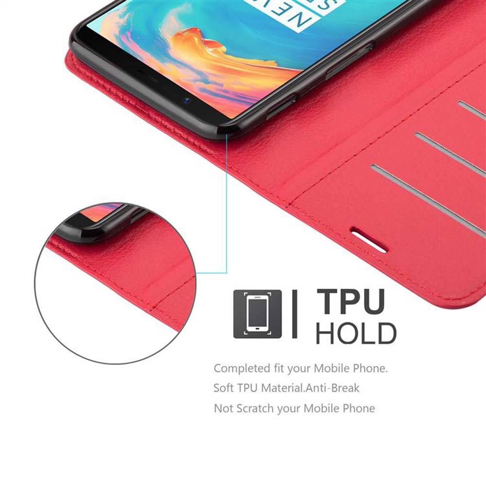 Cadorabo Hülle für OnePlus 5T Schutz Hülle in Rot Handyhülle Etui Case Cover Magnetverschluss