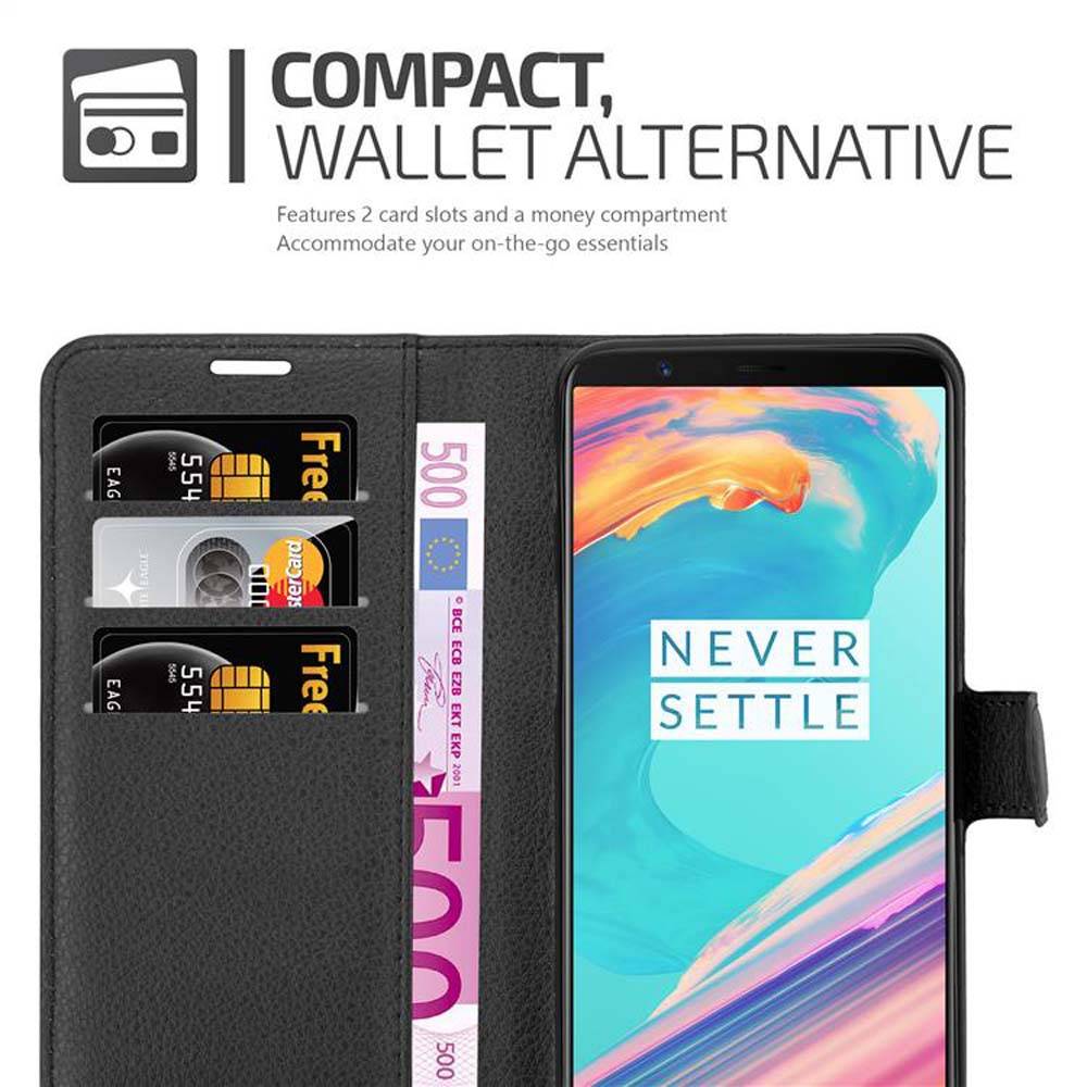 Cadorabo Hülle für OnePlus 5T Schutz Hülle in Schwarz Handyhülle Etui Case Cover Magnetverschluss