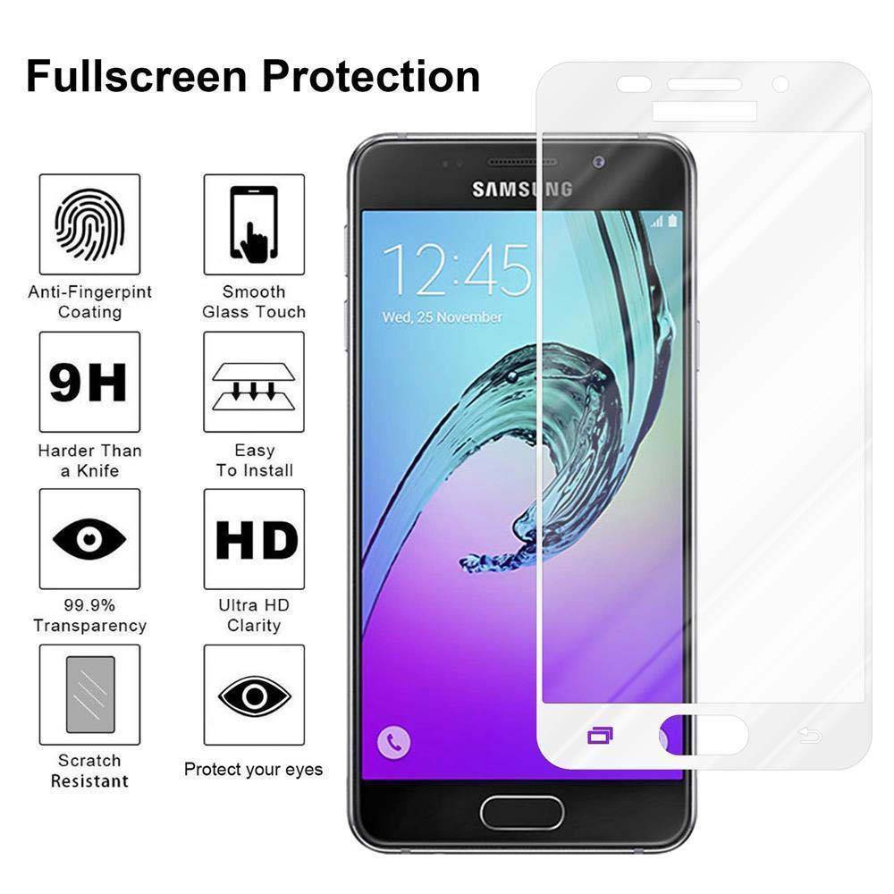 Cadorabo Panzerfolie für Samsung Galaxy A7 2016 Schutzfolie in Weiß Vollbild Folie Tempered Display Schutzglas