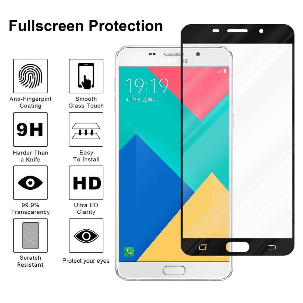 Cadorabo Panzerfolie für Samsung Galaxy A9 2016 Schutzfolie in Schwarz Vollbild Folie Tempered Display Schutzglas