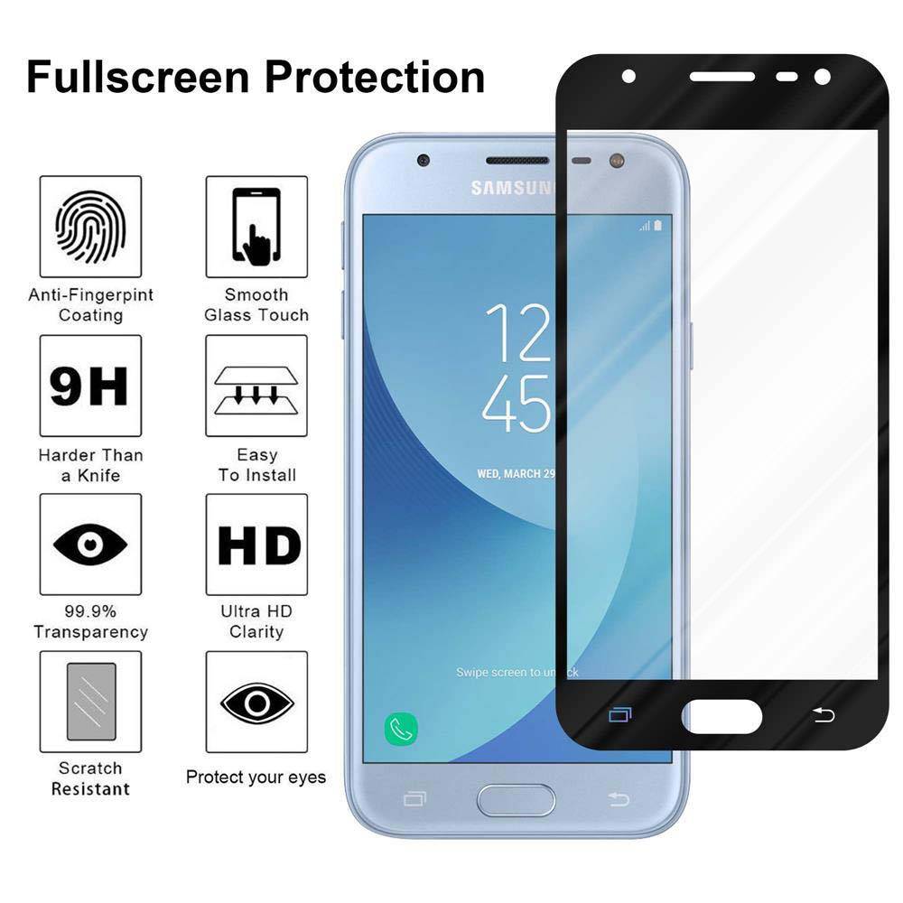 Cadorabo Panzerfolie für Samsung Galaxy J3 PRO Schutzfolie in Schwarz Vollbild Folie Tempered Display Schutzglas