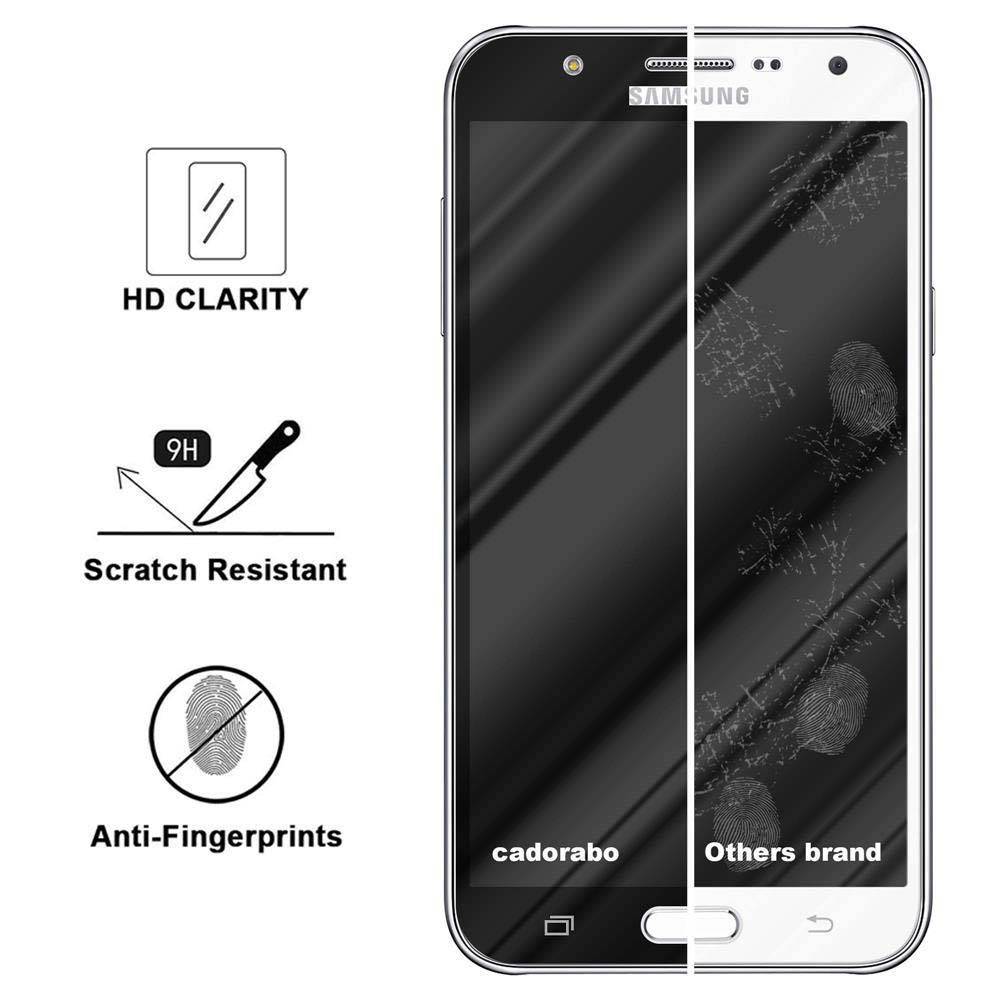 Cadorabo Panzerfolie für Samsung Galaxy J7 2015 Schutzfolie in Schwarz Vollbild Folie Tempered Display Schutzglas