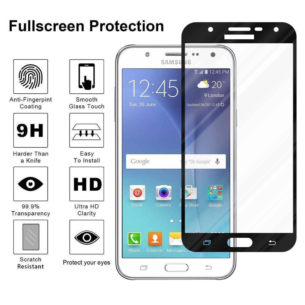 Cadorabo Panzerfolie für Samsung Galaxy J7 2015 Schutzfolie in Schwarz Vollbild Folie Tempered Display Schutzglas