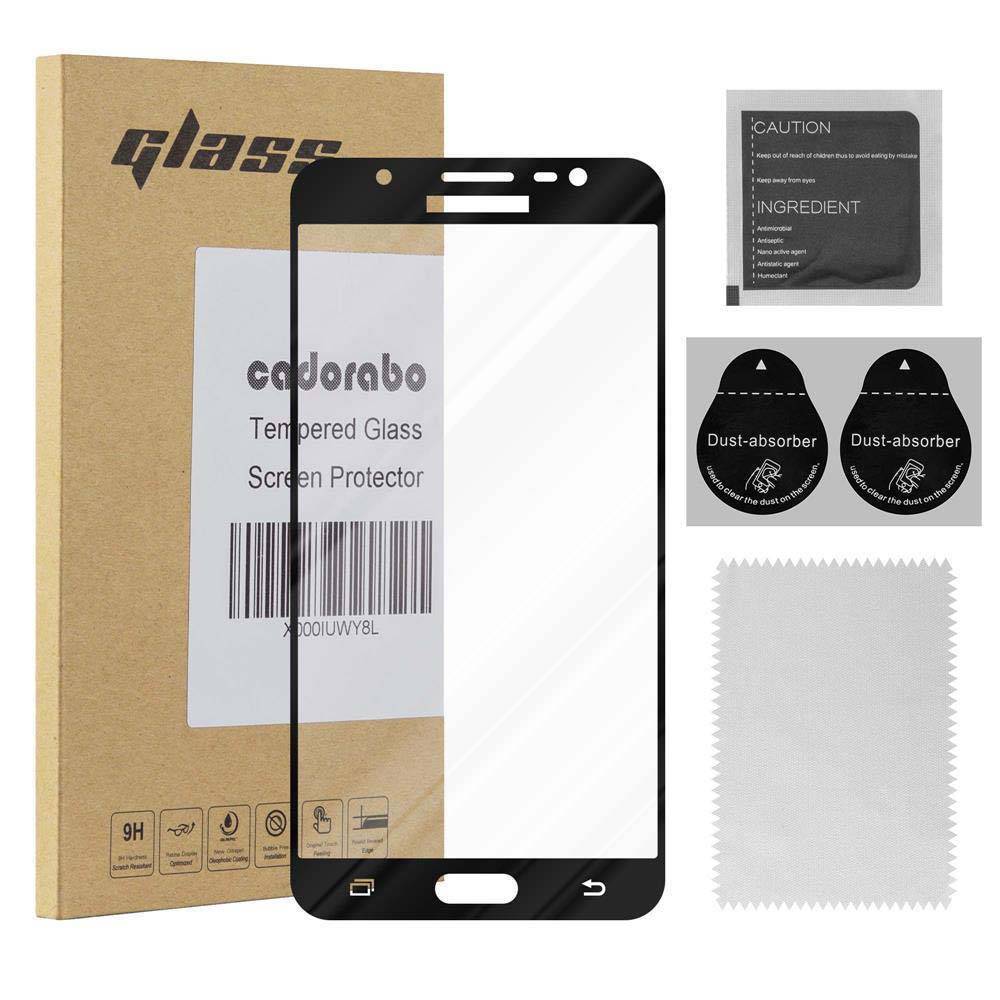Cadorabo Panzerfolie für Samsung Galaxy J7 2016 Schutzfolie in Schwarz Vollbild Folie Tempered Display Schutzglas