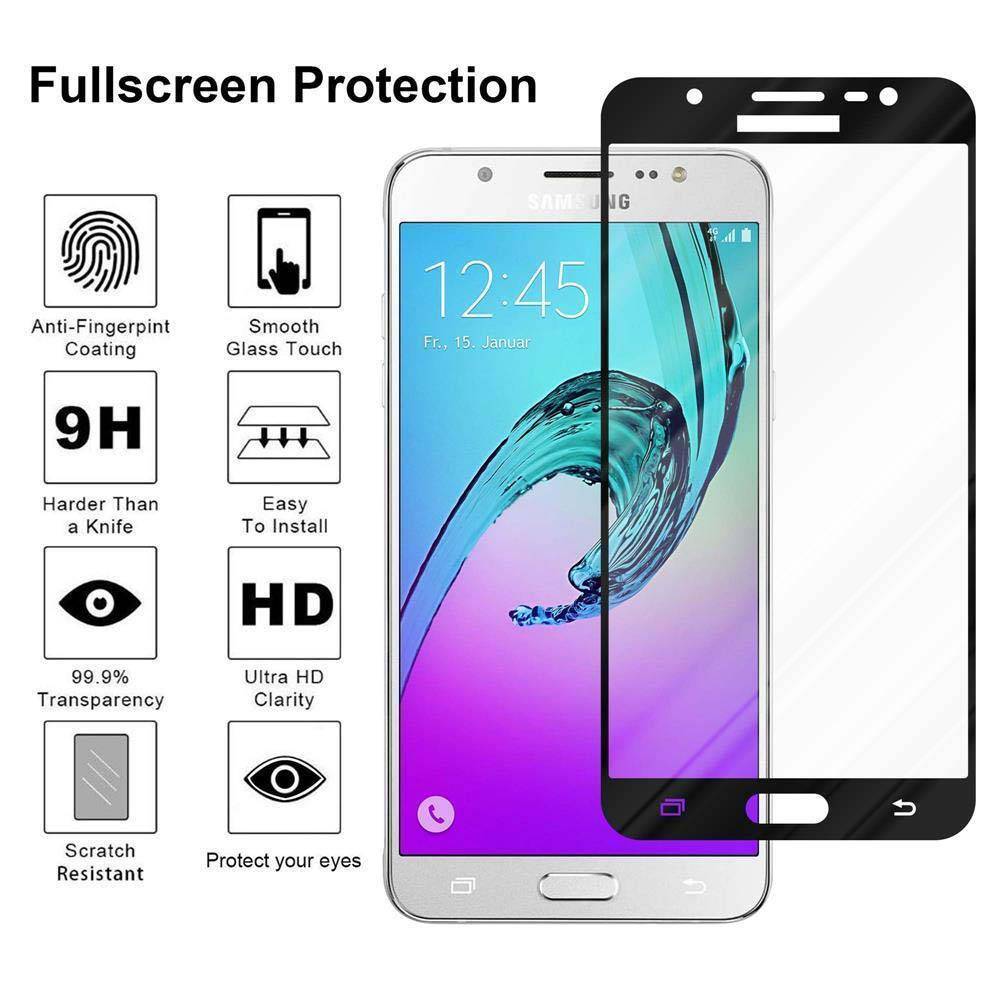 Cadorabo Panzerfolie für Samsung Galaxy J7 2016 Schutzfolie in Schwarz Vollbild Folie Tempered Display Schutzglas