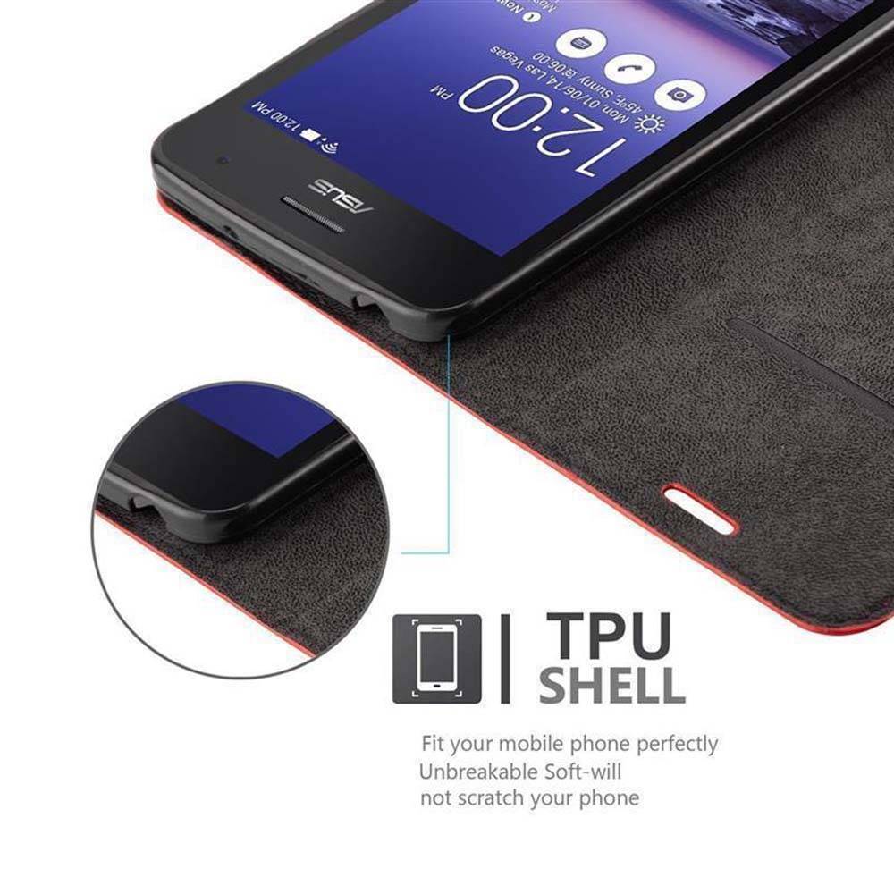 Cadorabo Hülle für Asus ZenFone 5 2014 Schutz Hülle in Rot Handyhülle Etui Case Cover Magnetverschluss