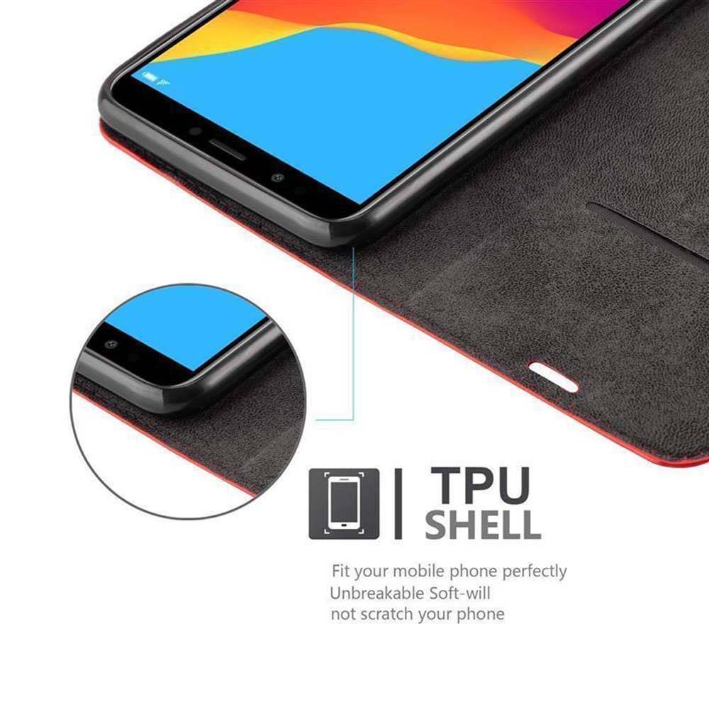 Cadorabo Hülle für Honor 7C / Huawei Y7 2018 Schutz Hülle in Rot Handyhülle Etui Case Cover Magnetverschluss