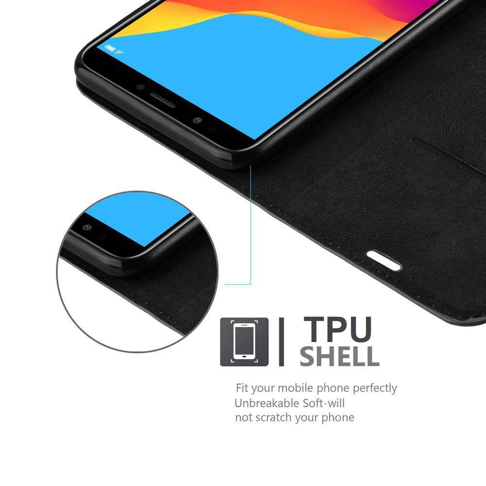 Cadorabo Hülle für Honor 7C / Huawei Y7 2018 Schutz Hülle in Schwarz Handyhülle Etui Case Cover Magnetverschluss