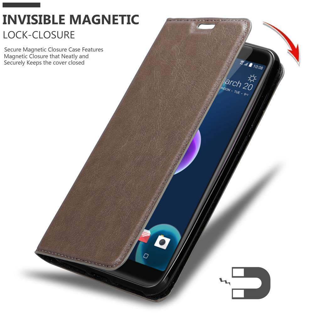 Cadorabo Hülle für HTC Desire 12 Schutz Hülle in Braun Handyhülle Etui Case Cover Magnetverschluss