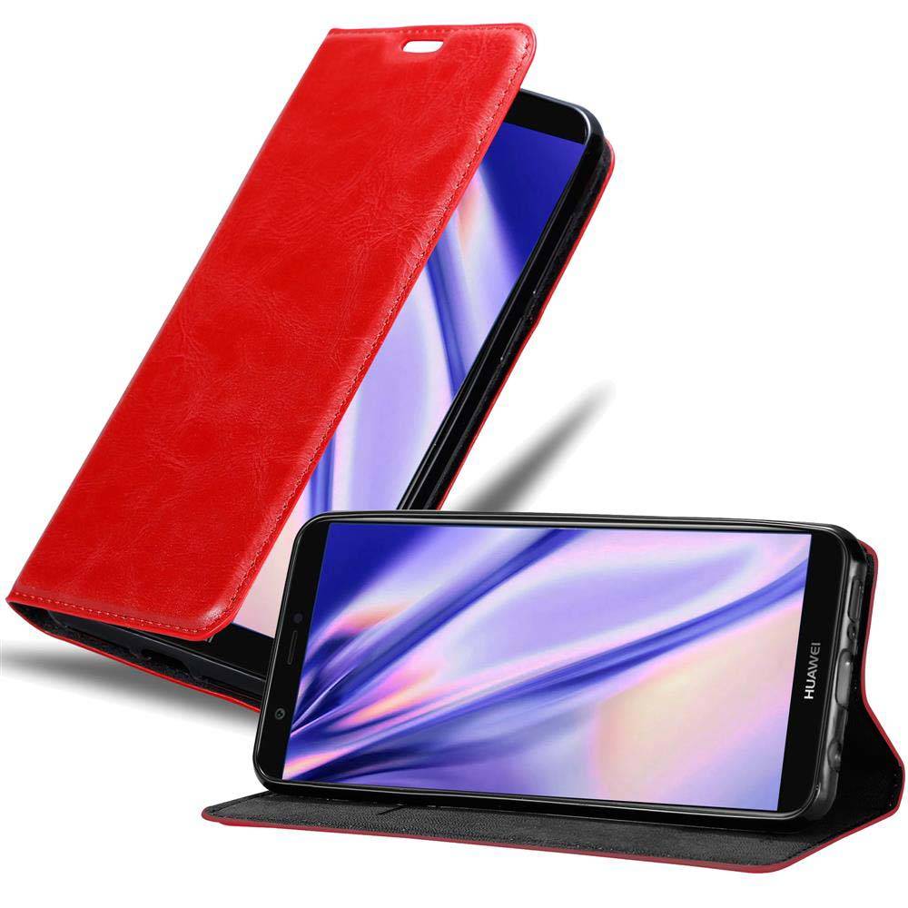 Cadorabo Hülle für Huawei P SMART 2018 / Enjoy 7S Schutz Hülle in Rot Handyhülle Etui Case Cover Magnetverschluss