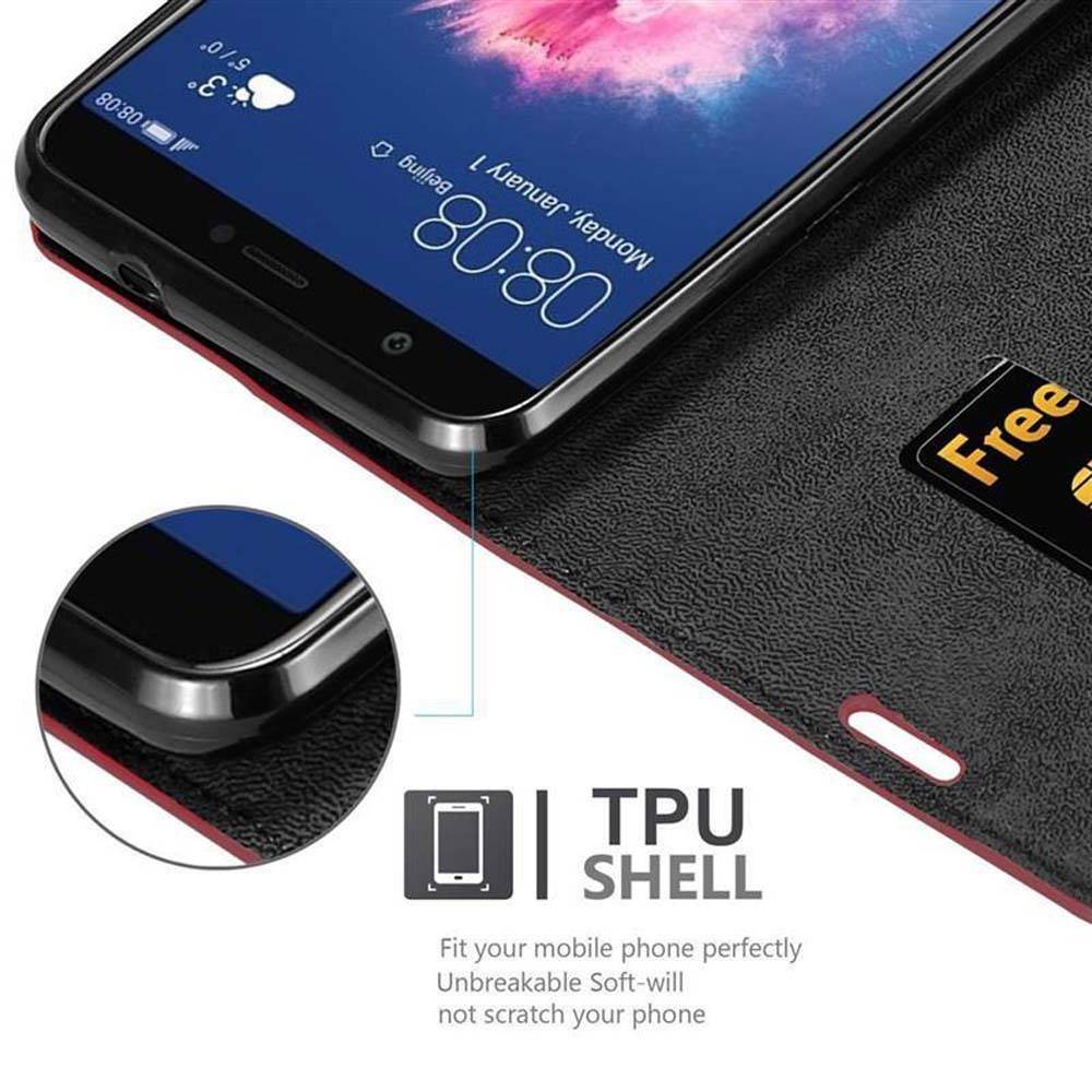 Cadorabo Hülle für Huawei P SMART 2018 / Enjoy 7S Schutz Hülle in Rot Handyhülle Etui Case Cover Magnetverschluss