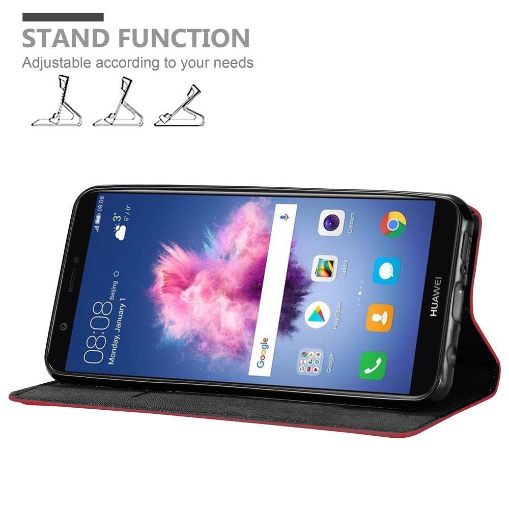 Cadorabo Hülle für Huawei P SMART 2018 / Enjoy 7S Schutz Hülle in Rot Handyhülle Etui Case Cover Magnetverschluss