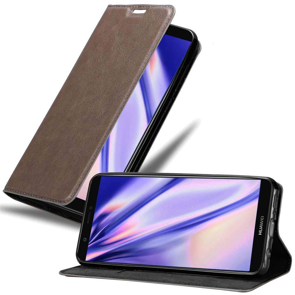Cadorabo Hülle für Huawei P SMART 2018 / Enjoy 7S Schutz Hülle in Braun Handyhülle Etui Case Cover Magnetverschluss